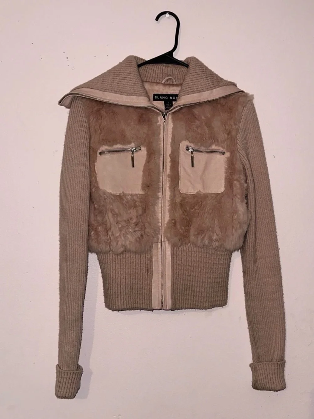 2000s Teddy Zip-Up Jacket with Ribbed Sleeves